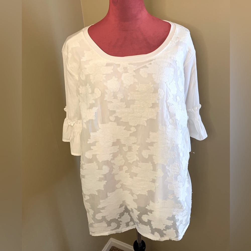 PLUS WHITE LACE RUFFLE SLEEVE BLOUSE - Picture 7 of 7